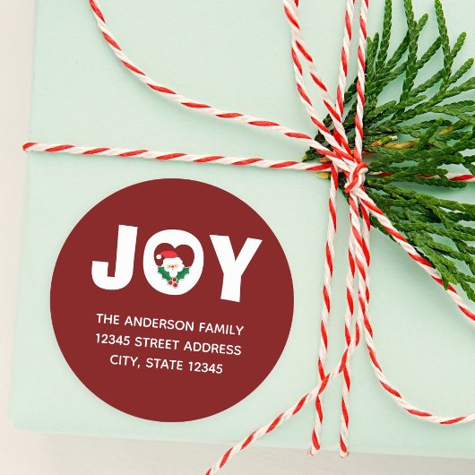 Sticker Rond Joie de Noël moderne avec Père Noël et Holly Berri