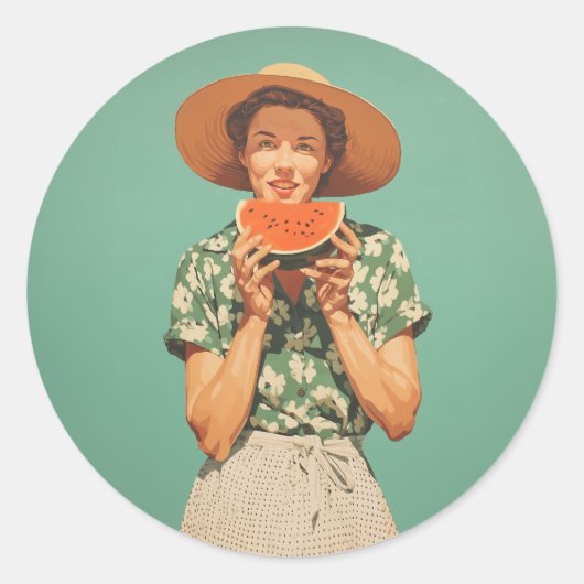 Sticker Rond Joie d'été avec Watermelon (Devant)