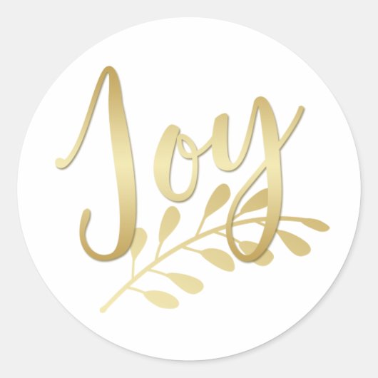 Sticker Rond Joie d'or moderne avec Laurel Leaf White Holiday (Devant)