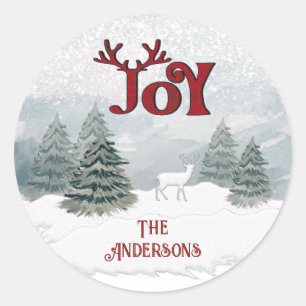 Sticker Rond Joie Moderne Aquarelle scène de cerfs d'hiver