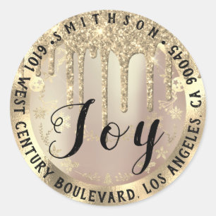Sticker Rond Joie Noël Retour RSVP Lux VIP Faux Gold Spark