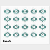 Sticker Rond joint enveloppe monogramme aqua (Feuille)
