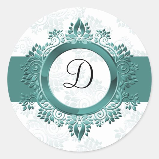 Sticker Rond joint enveloppe monogramme aqua (Devant)