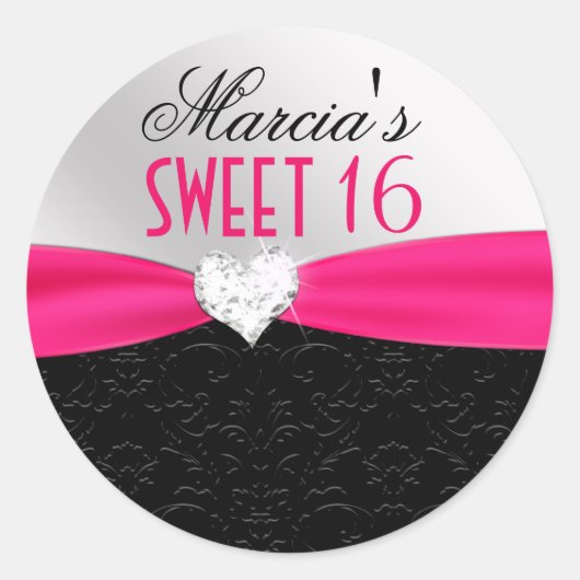 Sticker Rond Joint floral noir de coeur de diamant de damassé (Devant)