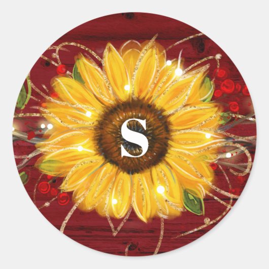 Sticker Rond Joints rouges rustiques d'enveloppe de tournesol (Devant)