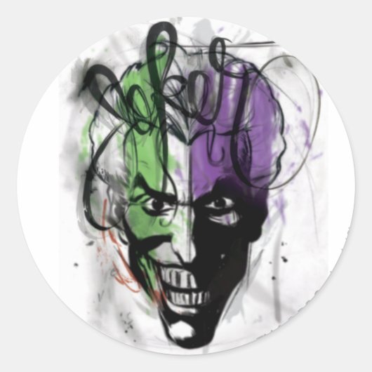 Sticker Rond Joker Neon Airbrush Portrait (Devant)
