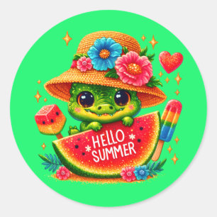 Sticker Rond Joli alligator plage bonjour été