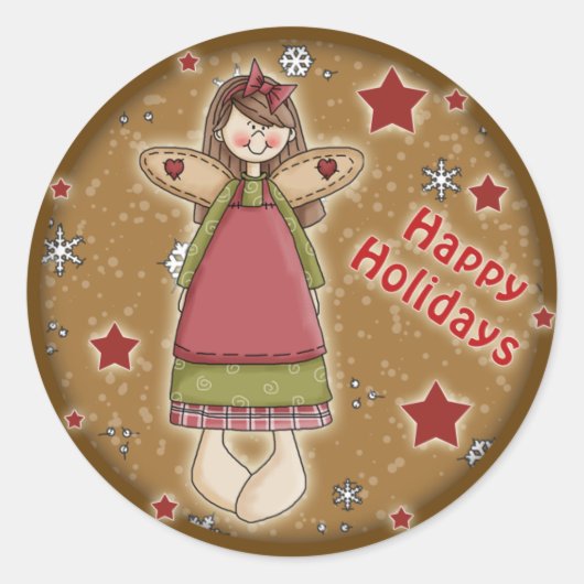 Sticker Rond Joli ange de Noël lunatique (Devant)
