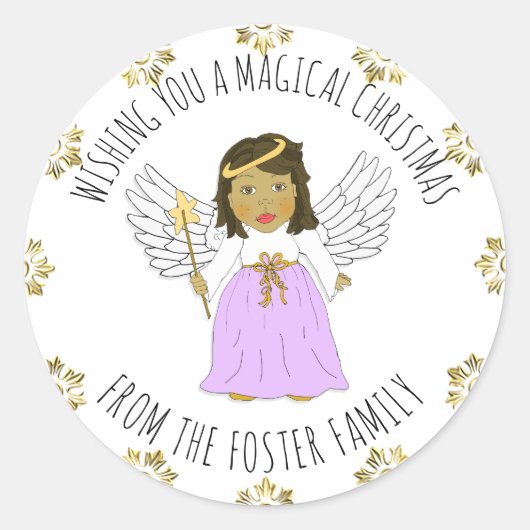 Sticker Rond Joli ange vous souhaite un joyeux Noël (Devant)