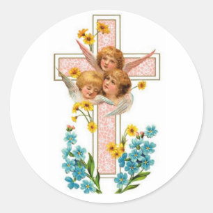 Sticker Rond Joli Angles Vintages Avec Croix Rose