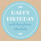 Sticker Rond Joli Anniversaire Bleu Nom Personnalisé