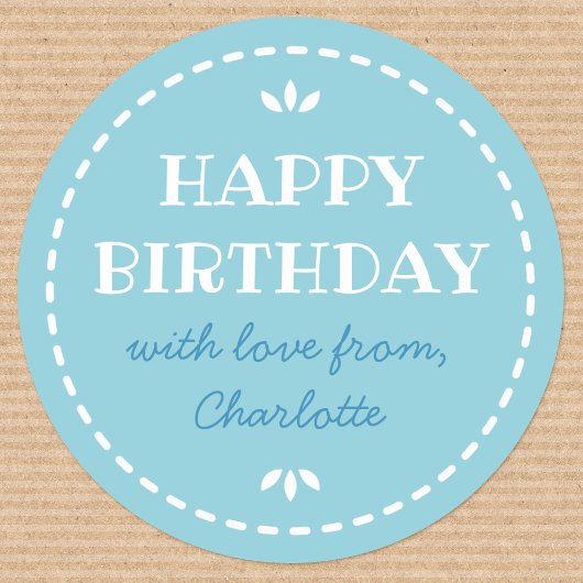 Sticker Rond Joli Anniversaire Bleu Nom Personnalisé