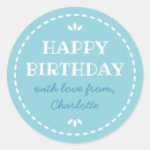 Sticker Rond Joli Anniversaire Bleu Nom Personnalisé (Devant)