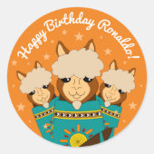 Sticker Rond Joli Anniversaire des Alpacas Garçon en Serapes Tu (Devant)