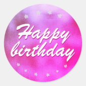 Sticker Rond Joli Anniversaire Rose Metallic Star Girly (Devant)