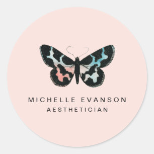 Sticker Rond Joli Aquarelle Papillon Logo rose pâle