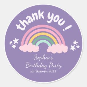 Sticker Rond Joli arc-en-ciel Merci Violet Enfants Anniversaire