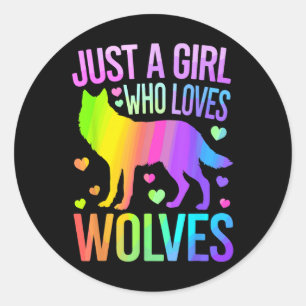 Sticker Rond Joli Art de Loup Pour Femmes Filles Pack de Loups
