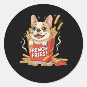 Sticker Rond Joli art Kawaii de frites avec un Bouledogue Franç