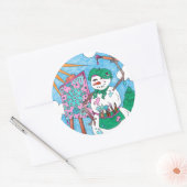 Sticker Rond Joli Artiste Art Snowman Fête Noël (Enveloppe)