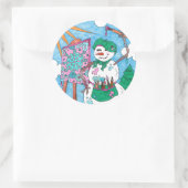 Sticker Rond Joli Artiste Art Snowman Fête Noël (Sac)