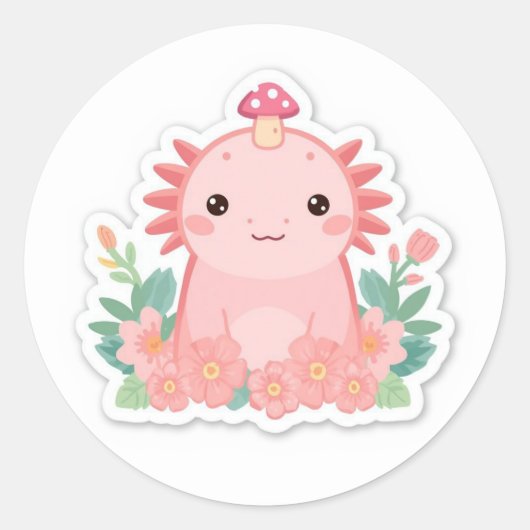 Sticker Rond Joli axolotl rose (Devant)