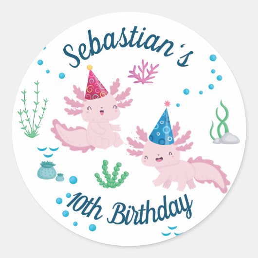 Sticker Rond Joli Axolotl White Birthday Party (Devant)