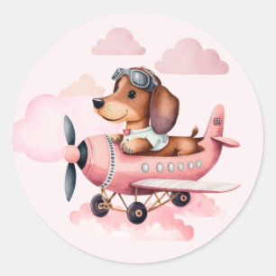 Sticker Rond Joli Baby shower de filles en forme d'avion rose d