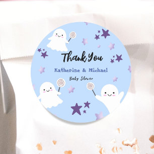 Sticker Rond Joli Baby shower de garçon bleu Halloween