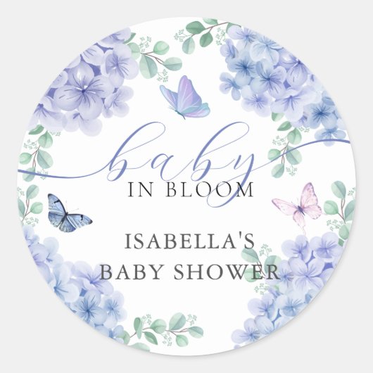 Sticker Rond Joli Baby shower de jardin fleuri Hydrangea (Devant)