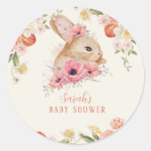 Sticker Rond Joli Baby shower de lapin à fleurs rose (Devant)