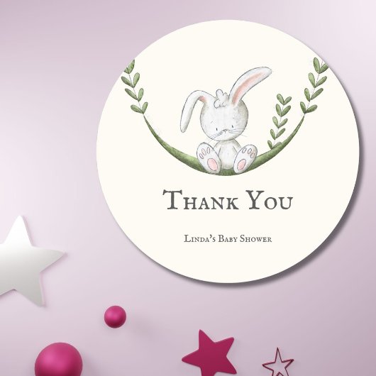 Sticker Rond Joli Baby shower de lapin en bois