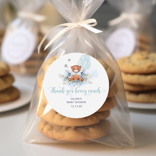 Sticker Rond Joli Baby shower Garçon Teddy Bear