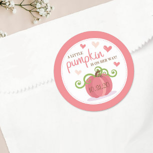 Sticker Rond Joli Baby shower Petites Filles Citrouilles
