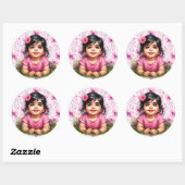 Sticker Rond Joli Baby shower rose floral de fille (Feuille)