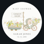 Sticker Rond Joli Baby shower Vélo Hérisson Cultivé Localement<br><div class="desc">Si vous avez besoin d'une personnalisation supplémentaire,  n'hésitez pas à m'envoyer un message sur yellowfebstudio@gmail.com .</div>