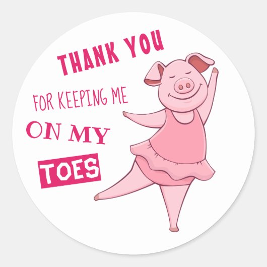 Sticker Rond Joli Ballet Rose Danse Cochon (Devant)