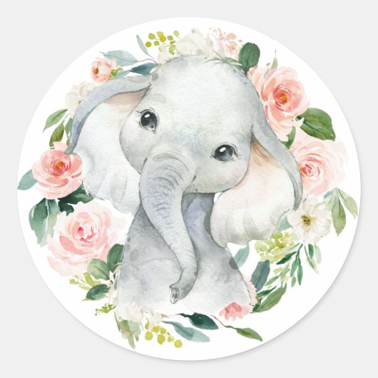 Sticker Rond Joli bébé fille Eléphant Enveloppe florale Sceau (Devant)