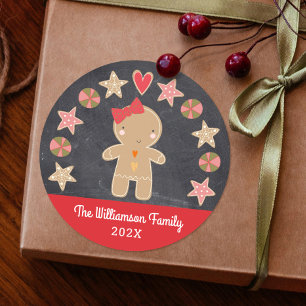 Sticker Rond Joli Biscuit de Noël Fille Pain d'Épices Tableau N
