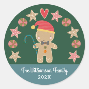 Sticker Rond Joli Biscuit en Pain d'Épices de Fête de Noël Mono