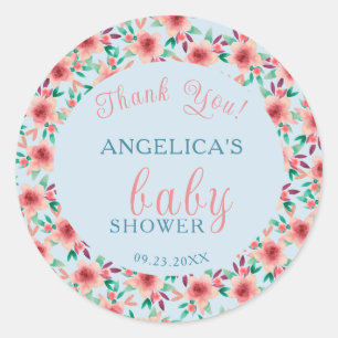 Sticker Rond Joli bleu rouge Aquarelle Boho Baby shower Floral