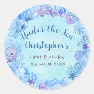 Sticker Rond Joli bleu sous l'Anniversaire du Sea Boy