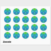 Sticker Rond ~ Joli bleu vert fractal ~ (Feuille)