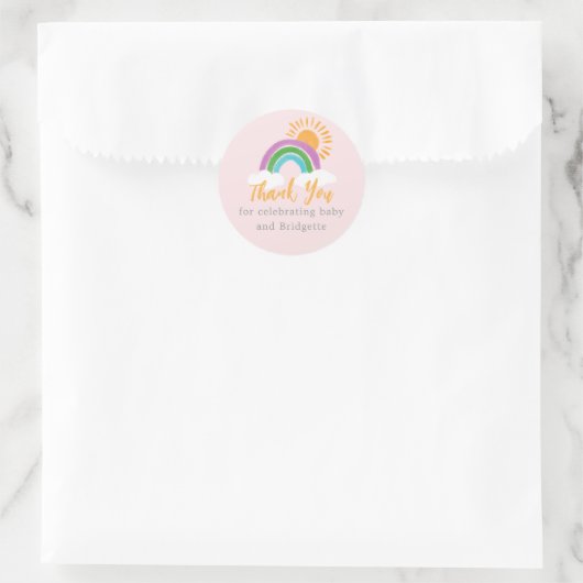 Sticker Rond Joli Boho rose Rainbow Baby shower Favoriser (Sac)