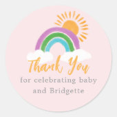 Sticker Rond Joli Boho rose Rainbow Baby shower Favoriser (Devant)