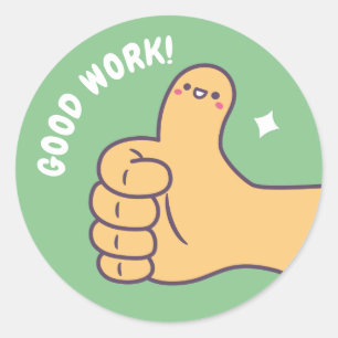 Sticker Rond Joli Bon Travail Pouce en l'Air Récompense Positiv