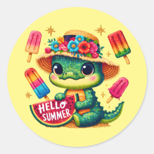 Sticker Rond Joli bonjour Alligator été