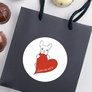 Sticker Rond Joli Bouledogue Français avec un Cœur Rouge