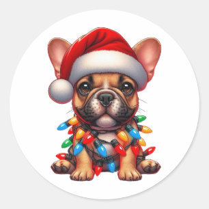 Sticker Rond Joli bouledogue français de Noël