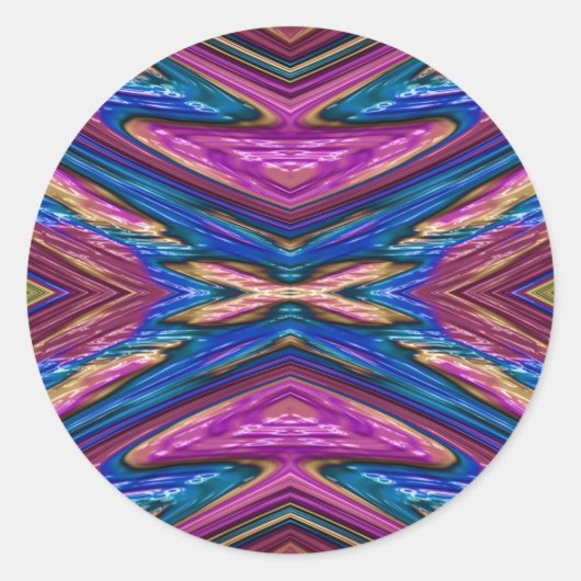 Sticker Rond ~ Joli brillant jaune bleu et rose fractal ~ (Devant)